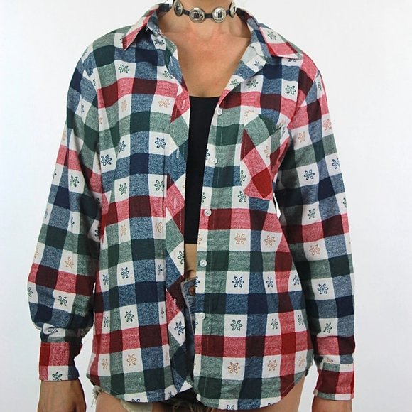Vintage Red Buffalo Plaid Shirt 90s Grunge Button up Flannel Large - Picture 1 of 5